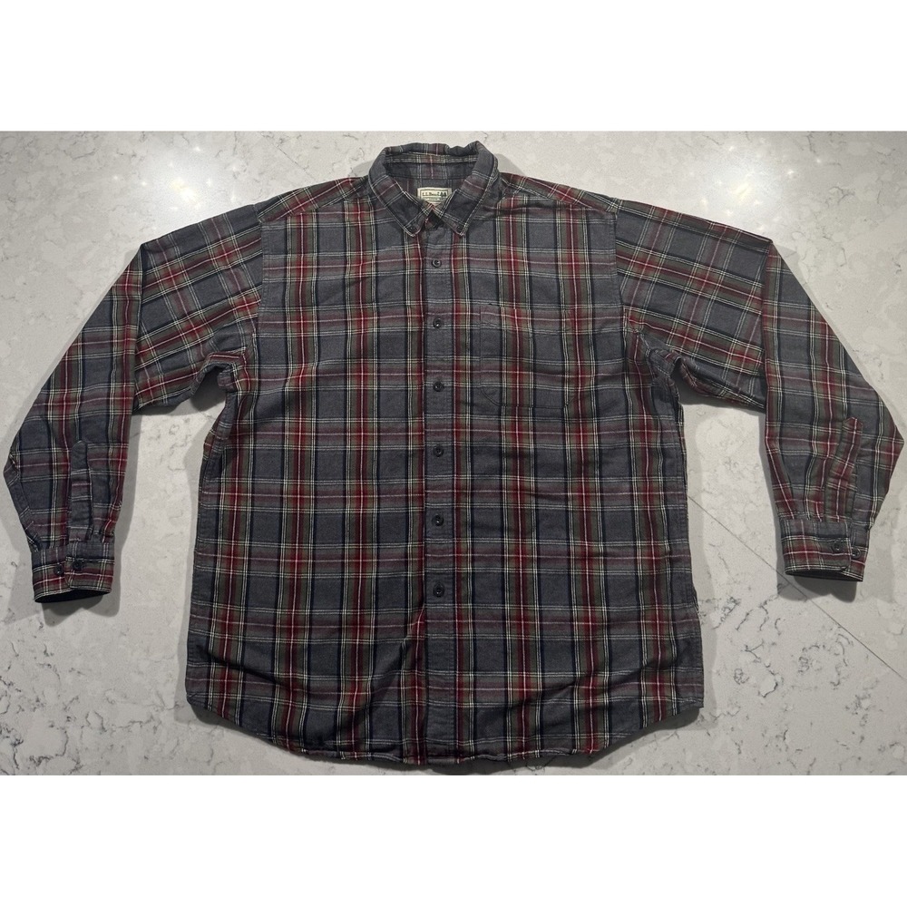 L.L.Bean Scotch Plaid Flannel Shirt Mens Large Gray Red Plaid Traditional Fit